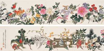 李珏 辛巳（1881年）作  百花图 卷 31×840cm